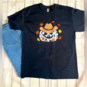 NEW Pumpkin Shirt with Cowboy Hat, Fall, Halloween, Fall Leaves, size Large